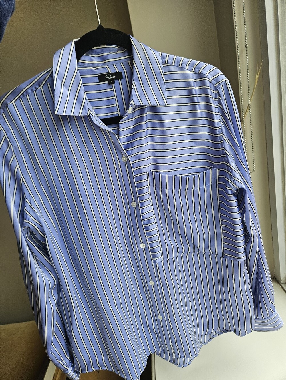 Rails 100% Silk Blue Striped Button-Up Spencer Shirt Moonlight Stripe - Size S - Picture 8 of 14